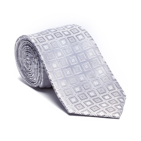 Silk Tie // Grey Square + Quatrefoil Pattern