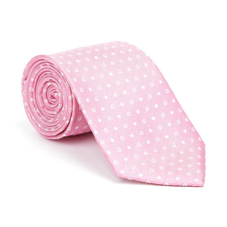Silk Tie // Pink + White Micro Square