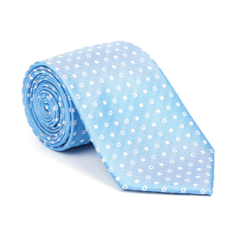 Silk Tie // Light Blue + White Micro Square