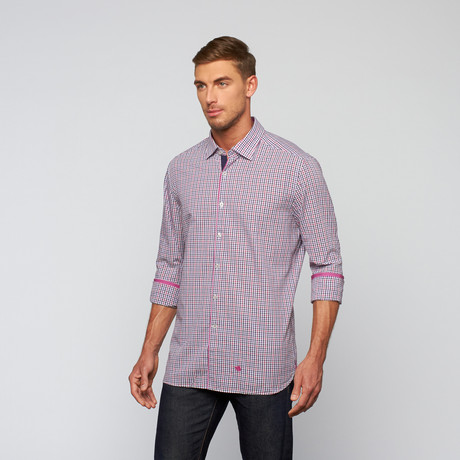 Plaid Button Up Dress Shirt // Purple + Navy (XS)