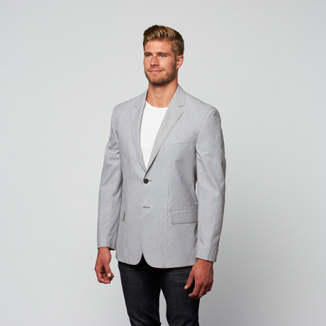 Cotton Modern Fit Blazer // Grey + Black Stripe (L)