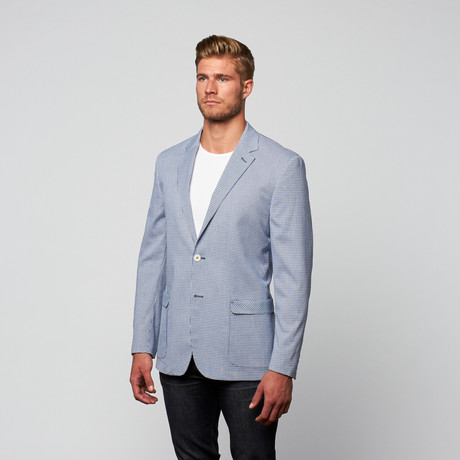 Mattarazi Uomo // Cotton Modern Fit Blazer // Blue + White Microcheck (S)