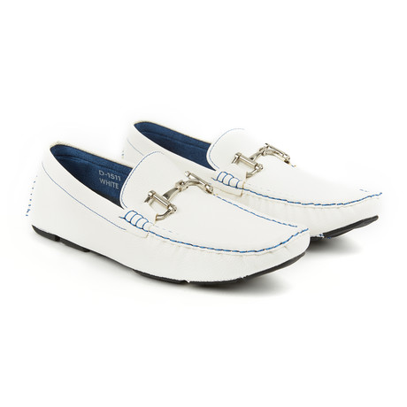 Horsebit Driver Shoe // White + Blue (US: 7)