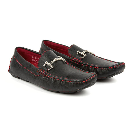 Horsebit Driver Shoe // Black + Red (US: 7)