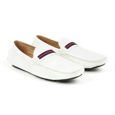 Ribboned Driver Shoe // White + Red (US: 7)