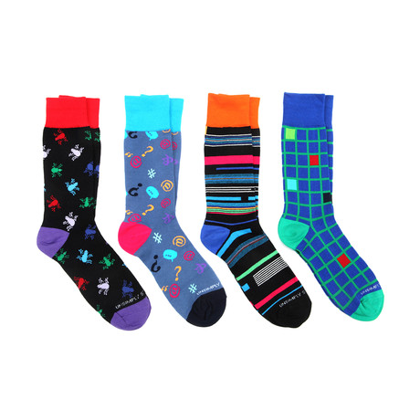 Frog + Exclamations Mid-Calf Sock // 4 Pack
