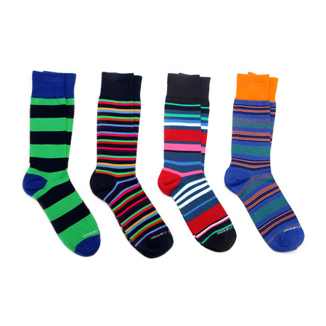 Green Stripe Mid-Calf Sock // 4 Pack