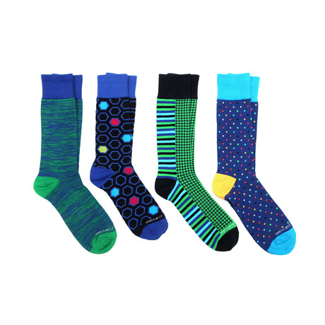 Mid-Calf Socks // Blue Geo // Pack of 4