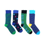 Mid-Calf Socks // Blue Geo // Pack of 4