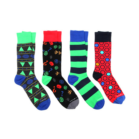 Mid-Calf Socks // Green Exclamations // Pack of 4