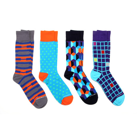 Mid-Calf Socks // Aqua + Orange Mix // Pack of 4
