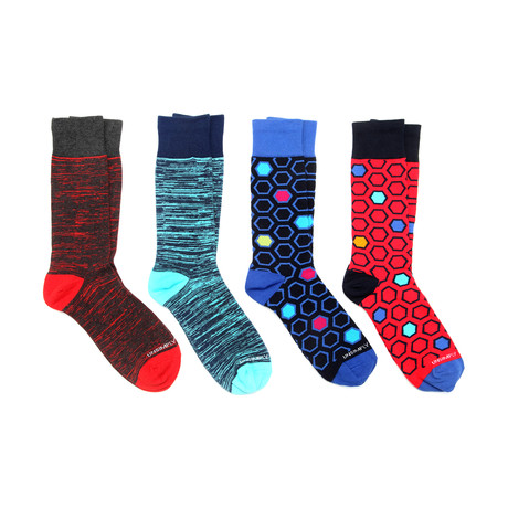 Red + Blue Mix Mid-Calf Sock // 4 Pack
