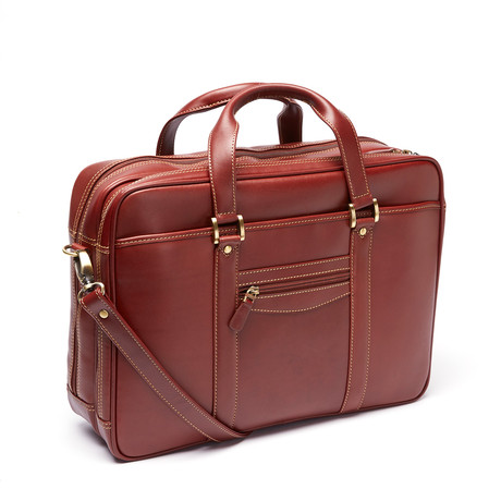 Joseph Daniel // Napa Leather Dual Compartment Briefcase // Rich Cognac