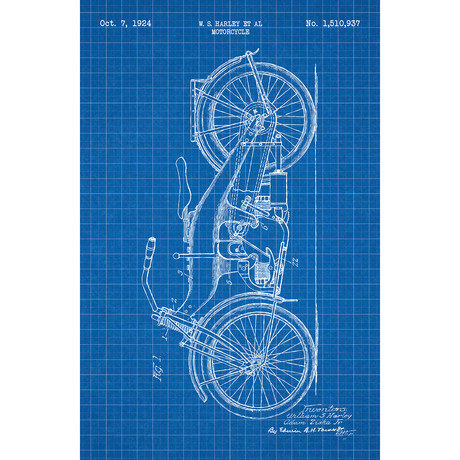 Harley Davidson Motorcycle // W.S. Harley // 1924 (Blue Grid // White Ink)