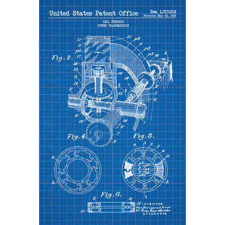 Ferrari Power Transmission // J.M.L. Ferrari // 1926 (Blue Grid // White Ink)