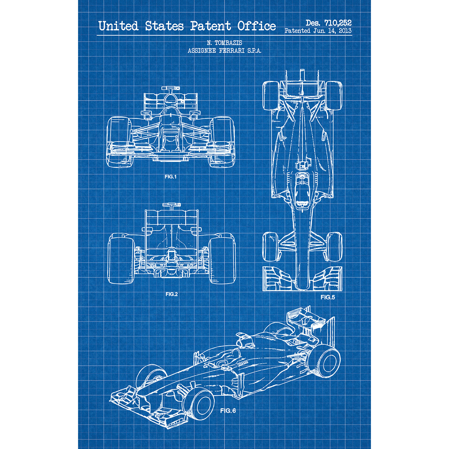 Ferrari F1 Race Car // N. Tomazis // 2013 (Blue Grid // White Ink ...