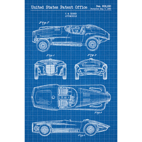 Exner 1965 Automobile // V.M. Exner // 1965 (Blue Grid // White Ink)