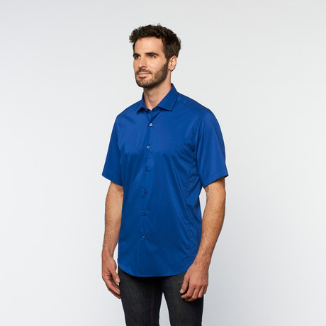 Brio Milano // Button Up Short-Sleeve Shirt // Royal Blue (S)