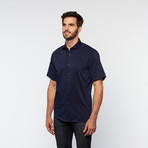 Brio Milano // Button Up Short-Sleeve Shirt // Navy (L)