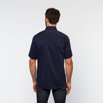 Brio Milano // Button Up Short-Sleeve Shirt // Navy (L)