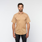 Brio Milano // Button Up Short-Sleeve Shirt // Khaki (M)