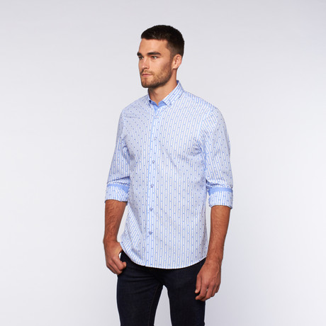 Ungaro // Button Up Dress Shirt // Blue Dot + Stripe (S)