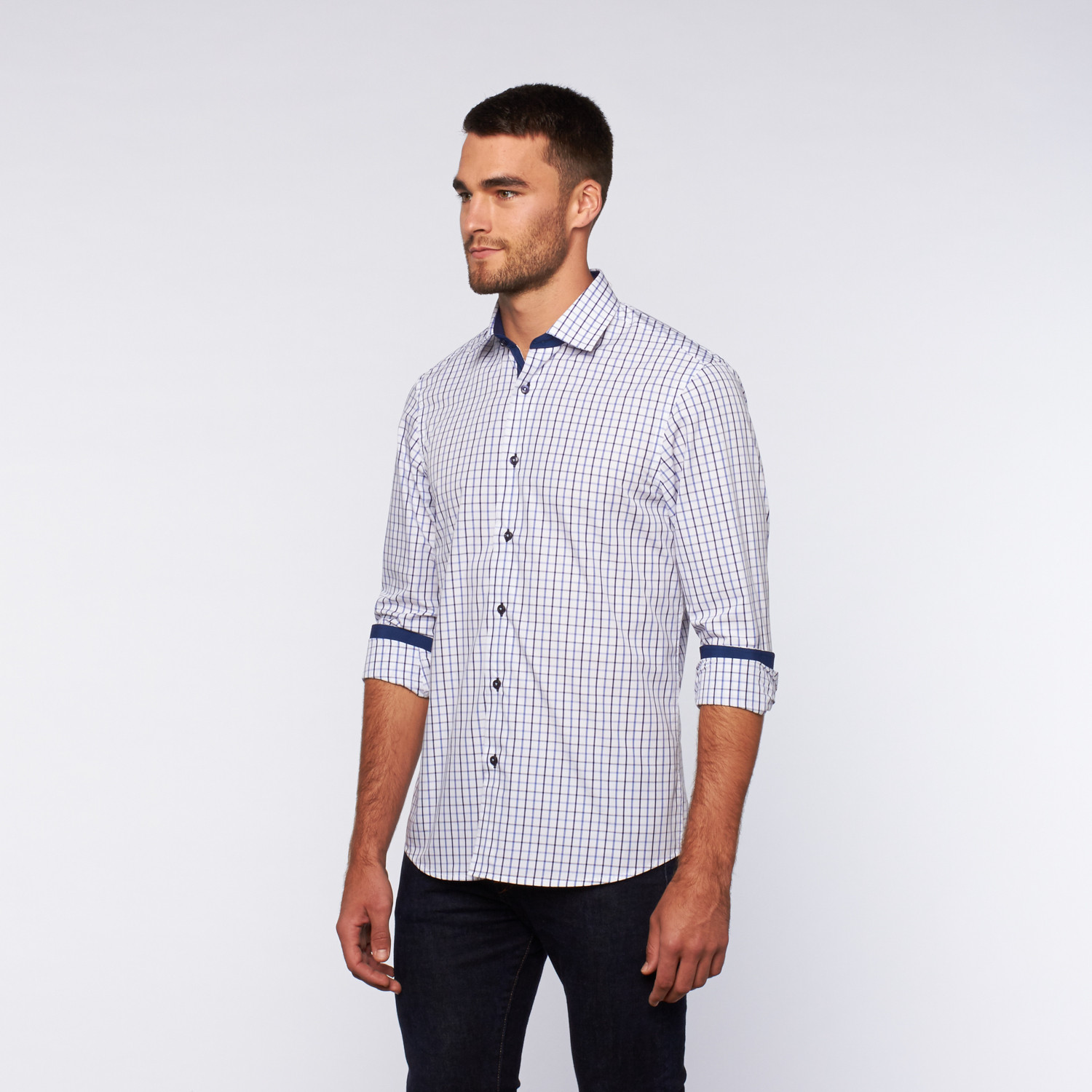 Button-Up Shirt // Blue + Black Grid (XL) - Ungaro Homme - Touch of Modern