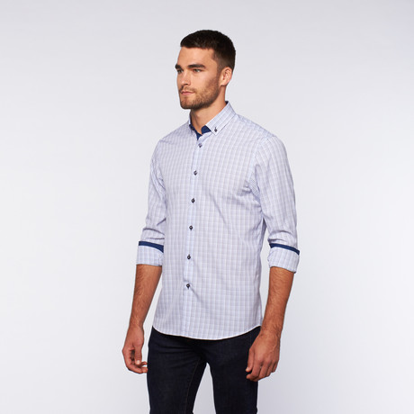 Ungaro // Button Up Dress Shirt // Blue + Brown Plaid (S)