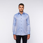 Ungaro // Button Up Dress Shirt // Blue Texture + Navy Trim (S)