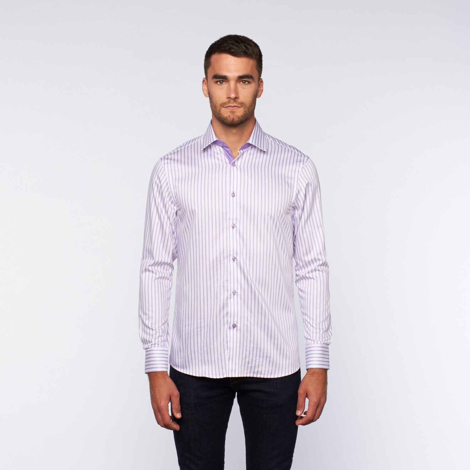Button-Up Shirt // Purple Stripe (XL) - Ungaro Homme - Touch of Modern