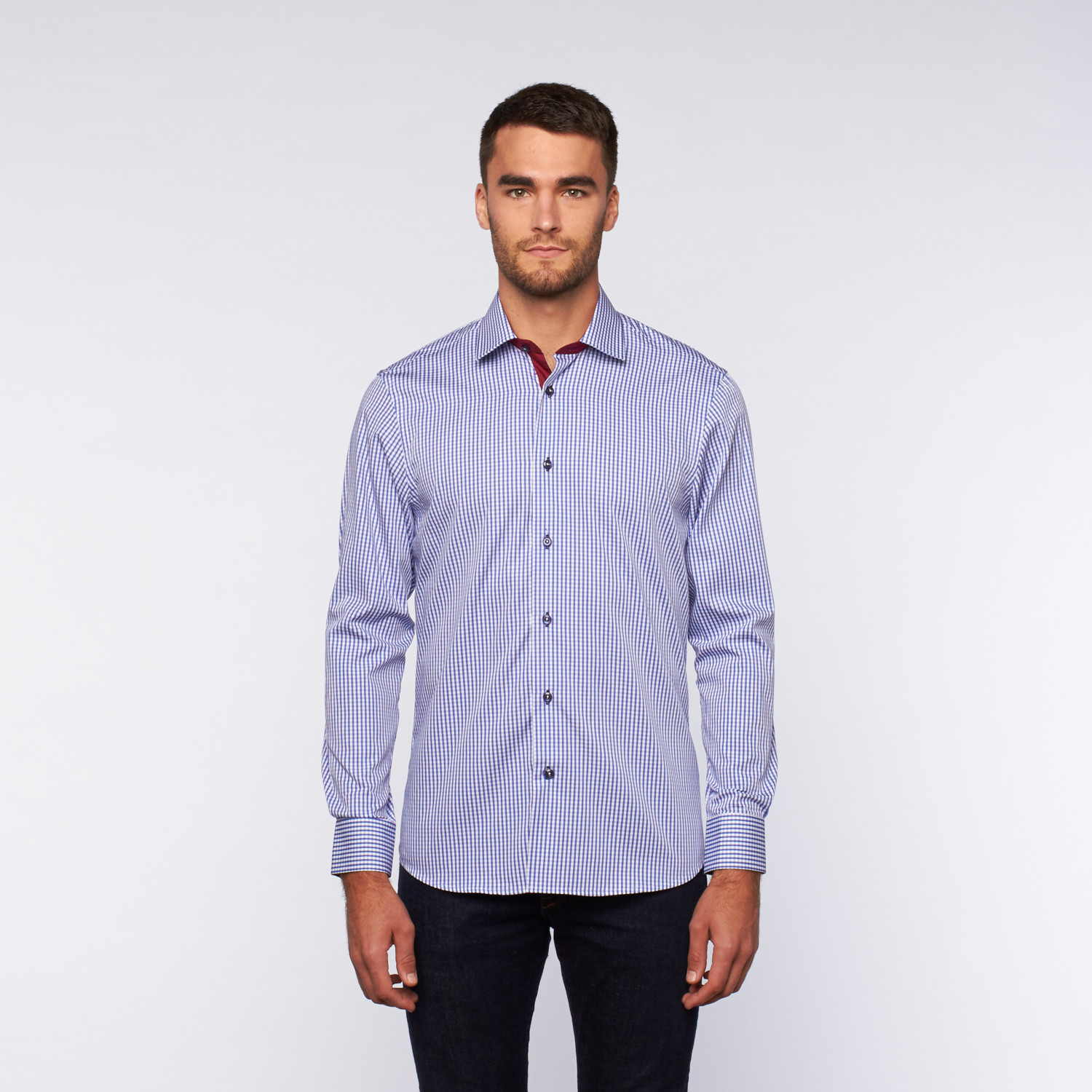 Ungaro // Button Up Dress Shirt // Sea Blue Plaid (XL) - European ...