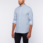 Button-Down Shirt // Light Blue + Green Stripe (L)