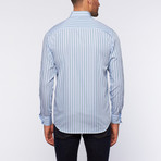 Button-Down Shirt // Light Blue + Green Stripe (L)
