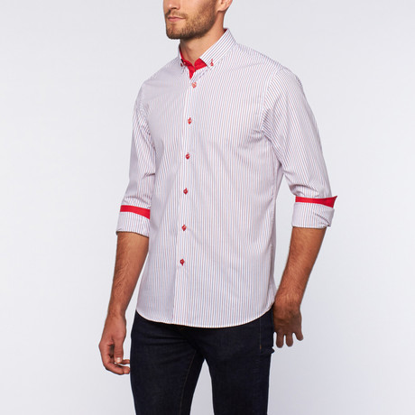 Ungaro // Button-Down Shirt // Red + Navy Stripe (S)