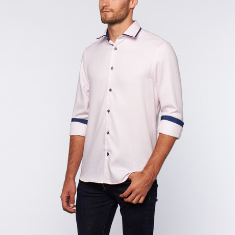 Button-Up Shirt // Pink + Navy Trim (S)