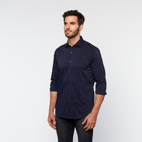 Brio Milano // Button Up Long-Sleeve Shirt // Navy (S)