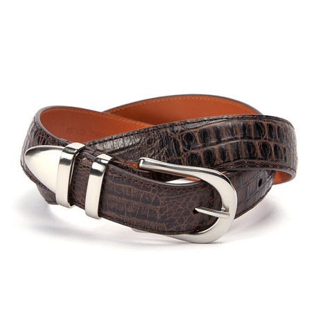 Crocodile Embossed Leather Belt // Brown (32" Waist)