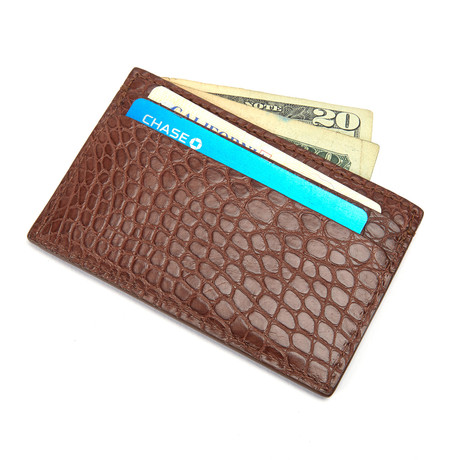 Genuine Matte Alligator Card Case wallet // Brown
