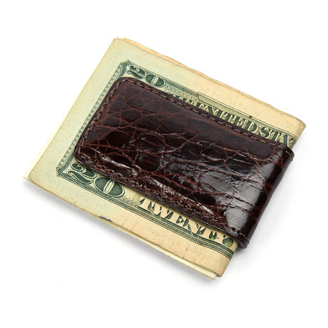 Genuine Alligator Magnetic Money Clip // Brown