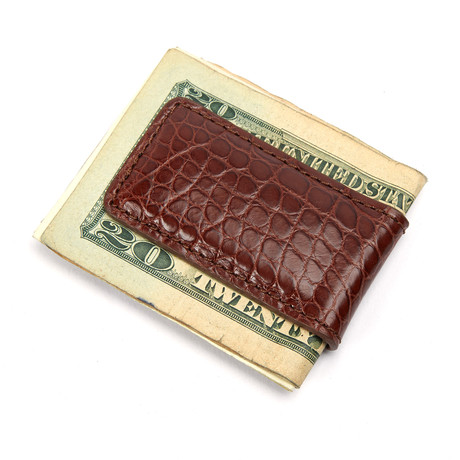 Genuine Matte Alligator Magnetic Money Clip // Brown