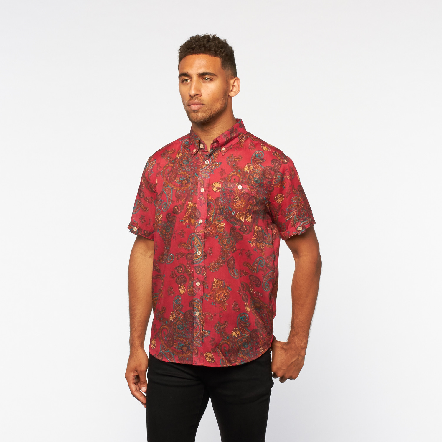 Button Down Shirt // Paisley Burgundy (S) - Profound Aesthetic - Touch ...