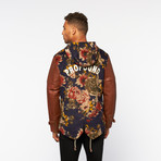 Royal Versailles Floral Parka Jacket // Navy + Brown (S)