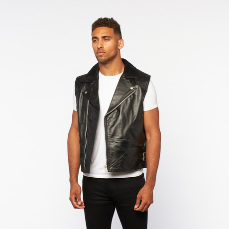 Profound Aesthetic // Leather Motorcycle Vest // Black (S)
