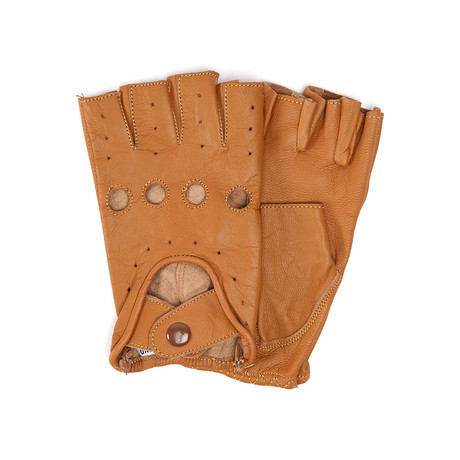 Leather Cut-Off Driving Gloves // Tan (S/M)