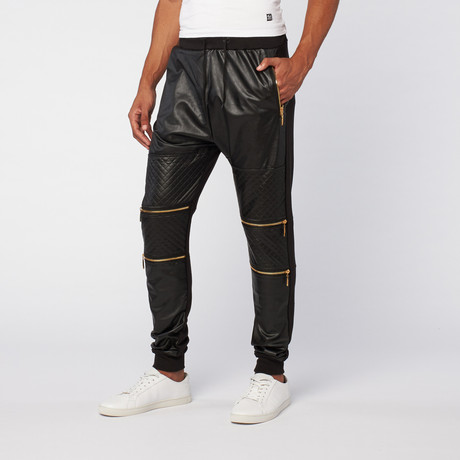 Quilted Moto Jogger // Black + Gold (S)