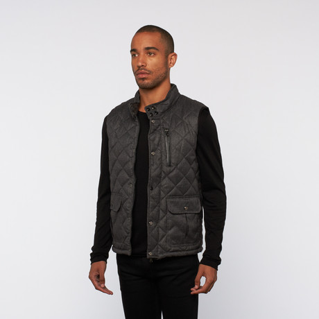Diamond Quilted Button Vest // Charcoal (S)