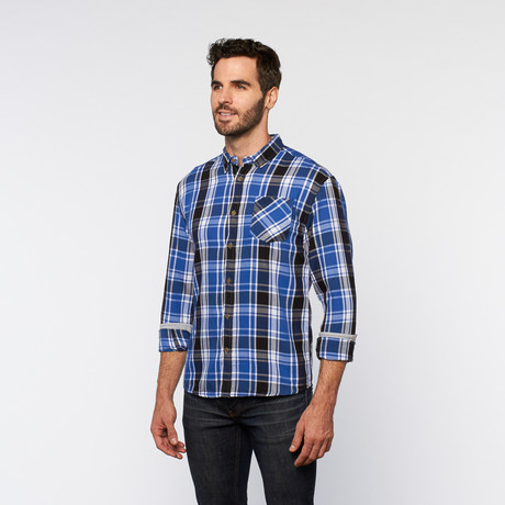 Free Nature // Twill Plaid Button Up // Dazzling Blue + Black (S)