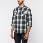 Free Nature // Poplin Plaid Button Up // Dark Navy + Greener Pastures (S)