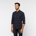 Free Nature // Poplin Plaid Button Up // Dark Navy + Caviar (M)