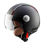 Black Leather Helmet // Italian Stripes (21.3" Circumference // XS)